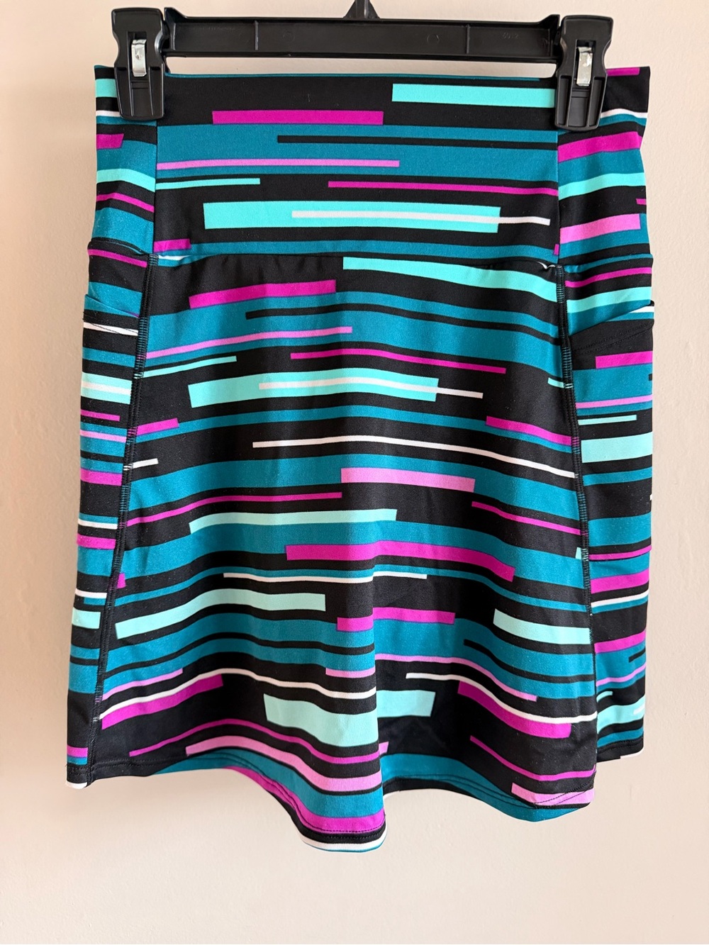 K-DEER Striped Circle Skort in Black, Teal & Magenta